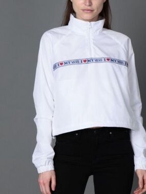 Vans DNA White Logo Taping  Anorak White Cropped Half-Zip Pullover